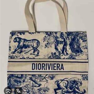 Dior Riviera Blue and Cream Straw Tote Bag VIP GWP New